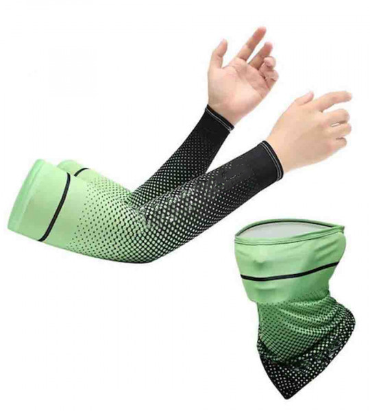 Unisex Green Cooling Arm Sleeves & Bandana With UV Protection & Quick Dry