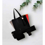 Black PU Structured Shoulder Bag with Sling Bag, Pouch & Wallet